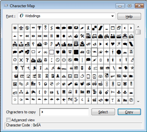 webdings  character map